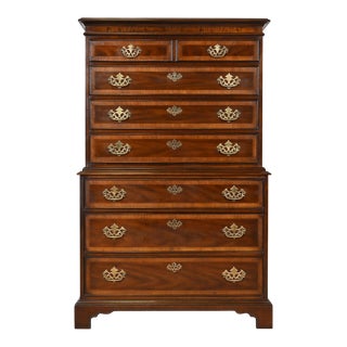 Drexel Heritage Chippendale Banded Mahogany Highboy Dresser For Sale