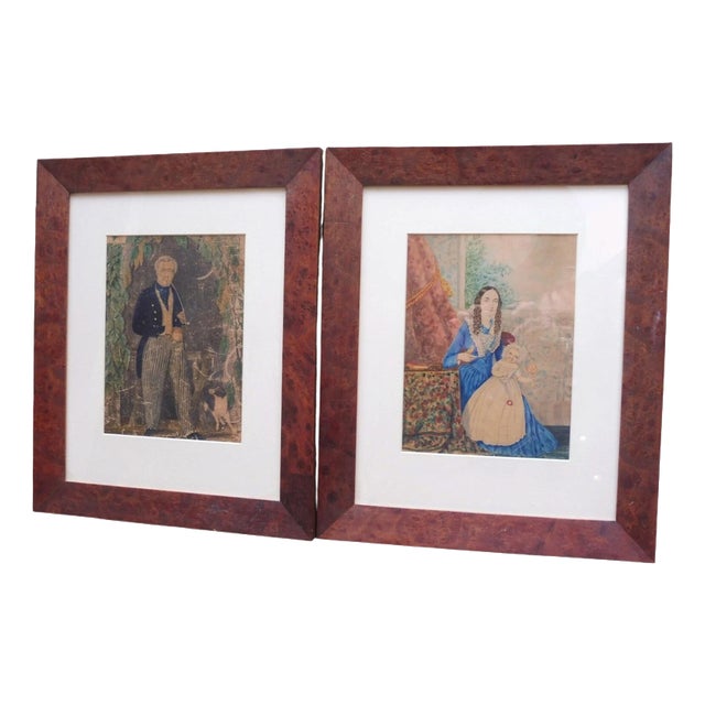 Pair of Georgian Portrait, 1760, Watercolor For Sale