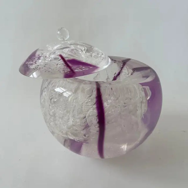 Late 20th Century Post Modern Spherical Clear and Purple Bubble Swirl Lucite Lidded Bowl Sculpture For Sale - Image 5 of 12