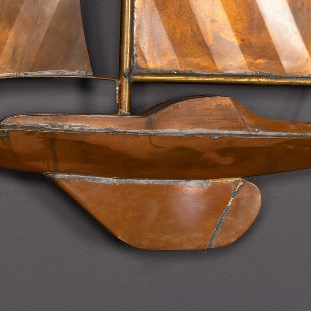 Vintage 20th Century Wall Hanging Copper Sculpture of a Racing Yacht, 1960s For Sale - Image 9 of 13