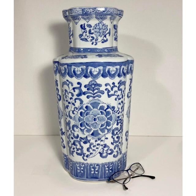 1970s Blue & White Chinese Umbrella Stand Chairish
