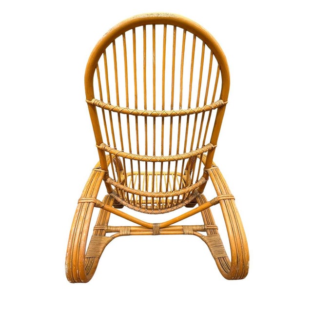 Brown Italian Curved Bamboo and Rattan Armchair in the style of Roberti, 1960s For Sale - Image 8 of 10