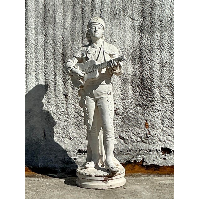 Vintage Boho Cast Concrete Statue of Guitar Player For Sale - Image 10 of 11