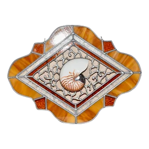 Stained Glass Mix-Media Panel Sun Catcher Featuring Tiger Nautilus Shell
