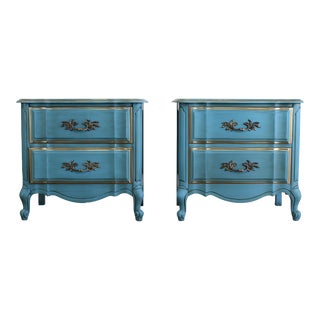 Mid 20th Century Vintage French Style Blue Painted Nightstands - a Pair For Sale
