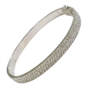 White Gold Pave Diamond Cuff Bracelet with Hinge Closure