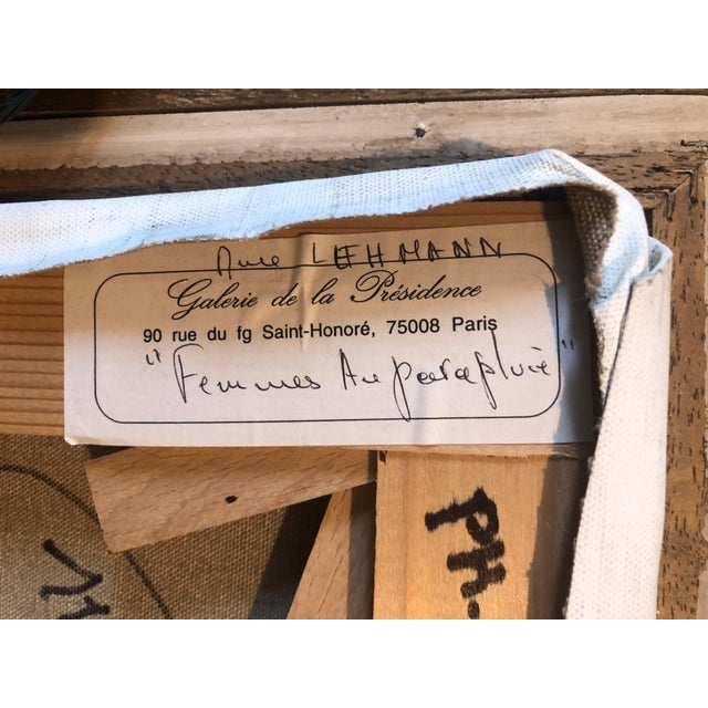 Textile Michel De Gallard, French Expressionist School of Paris Oil Painting Women with Umbrellas Rainy Day, mid 20th C For Sale - Image 7 of 13