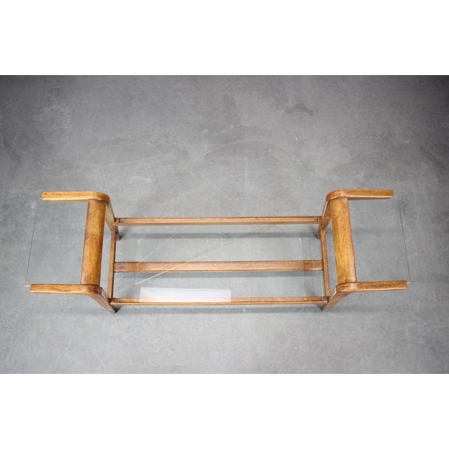1960s Mid-Century Wooden Plant Stand with Glass Shelf from Uluv, Former Czechoslovakia, 1960s For Sale - Image 5 of 9