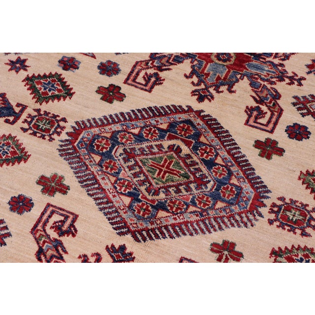 1990s Southwestern Super Kazak Beige/Red Wool Rug - 8'1'' X 9'7'' For Sale - Image 5 of 10