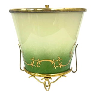 Green Gradient Glass Wall Sconce With Brass Fixture, France 1960s. For Sale