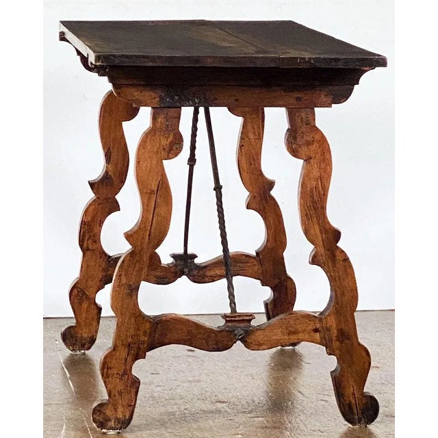 Wood Spanish Console or Trestle Table of Patinated Walnut With Metal Strap Supports For Sale - Image 7 of 12
