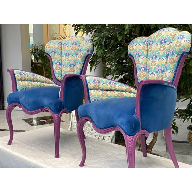 Textile Mid 20th Century Hollywood Regency Scalloped Tulip Accent Chairs - a Pair For Sale - Image 7 of 9