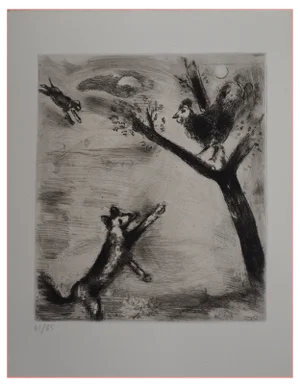 Marc Chagall, The Rooster and the Fox, Original Engraving