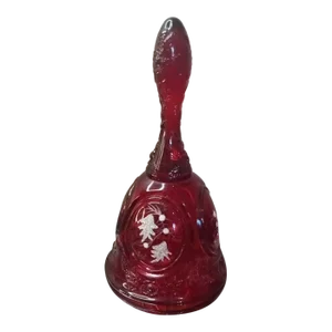 1970s Signed Fenton Handpainted Ruby Red Glass Bell Figurine