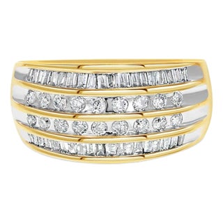 One Carat Round & Baugette Diamond Cocktail Ring, Size 8 For Sale