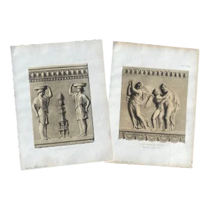 Pair of Antique Archtitectural Fragment Chromolithographs