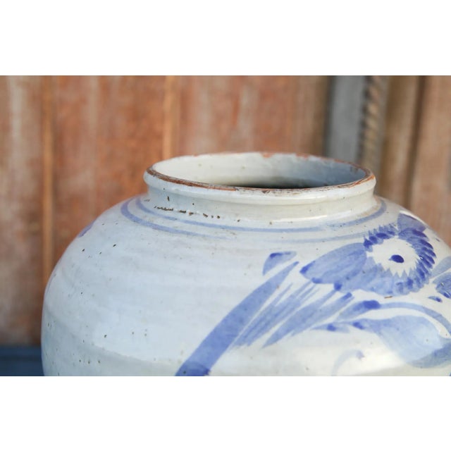 Ceramic 1930s Blue and White Asian Glazed Pot For Sale - Image 7 of 8