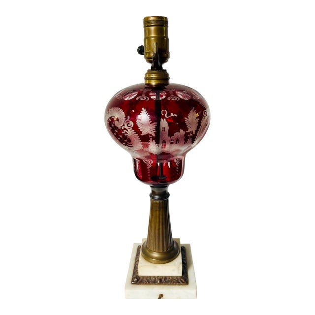 Antique Red Bohemian Glass Lamp For Sale