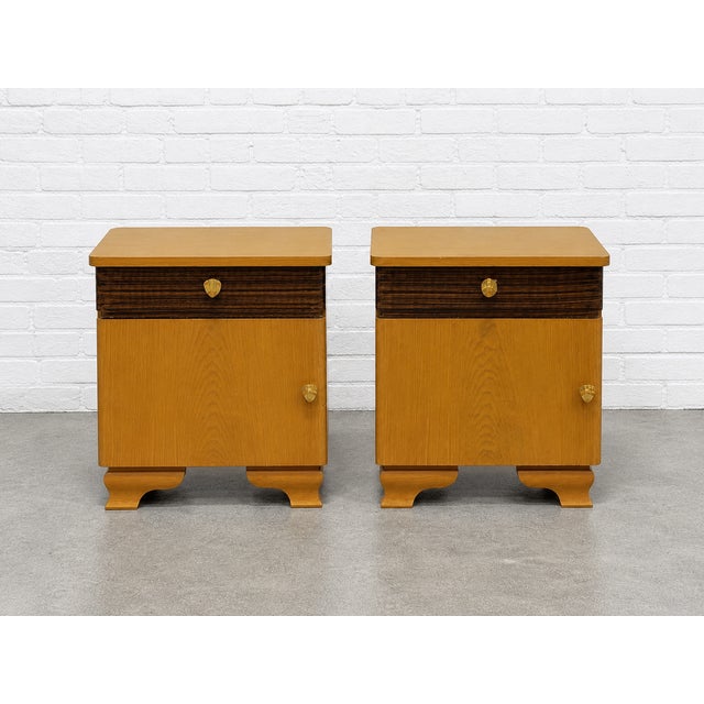 Pair - Mid Century Dutch Modern Nightstands | Art Deco Bedside Tables, C. 1950's For Sale In New York - Image 6 of 11