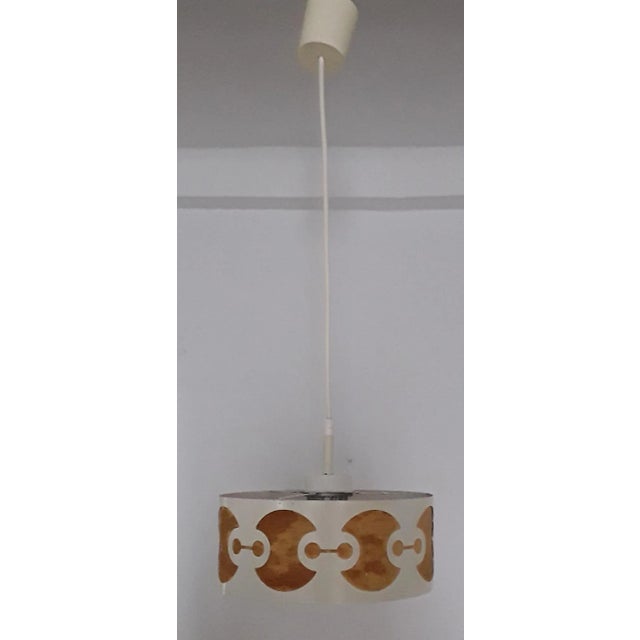 Vintage Round White Painted Perforated Metal Ceiling Lamp from Matin Müller & Co, 1960s For Sale - Image 3 of 9
