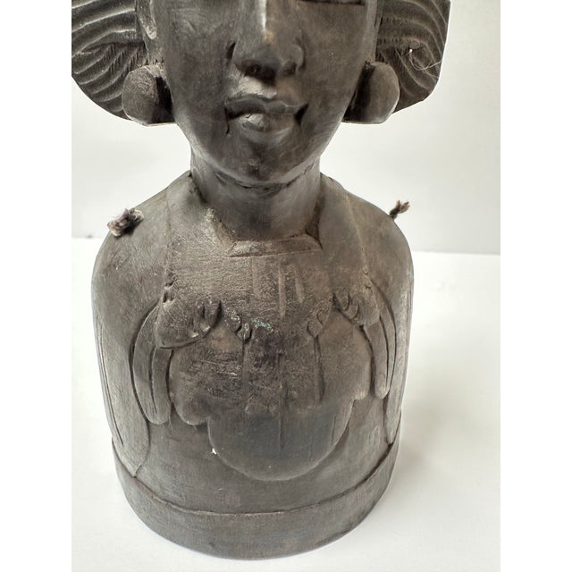 Vintage Mid 20th Century Hand Carved Wood Indonesian Dancer’s Bust Bell For Sale - Image 10 of 11