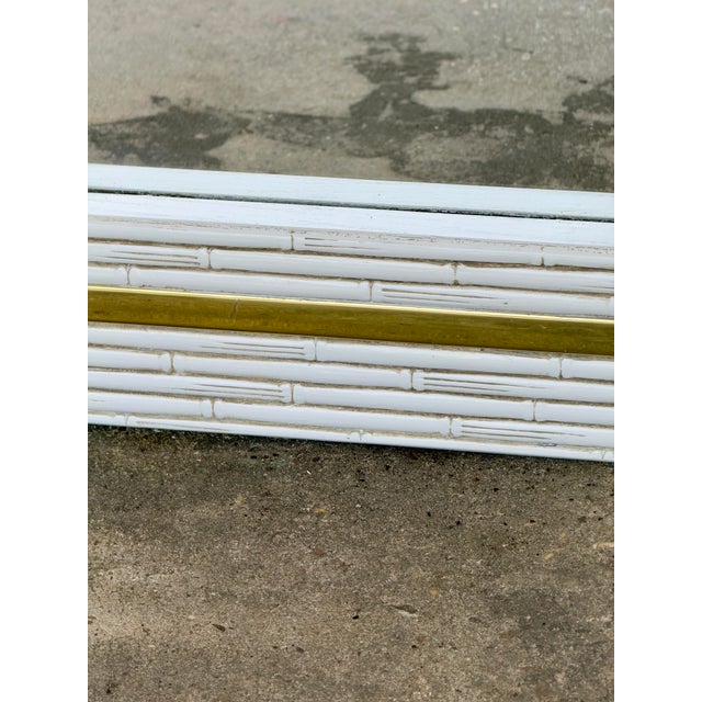 1980’s White Lacquered Faux Bamboo & Brass Hexagonal Wall Mirror -Newly Painted For Sale - Image 10 of 11