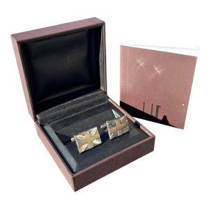 Pair of Dunhill Cufflinks - Sterling Silver, Original Boxes + Manual, Union Jack Flag