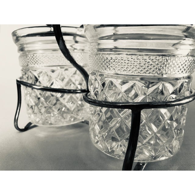 Metal Vintage Cut Glass & Silver Plated Condiment Caddy For Sale - Image 7 of 8