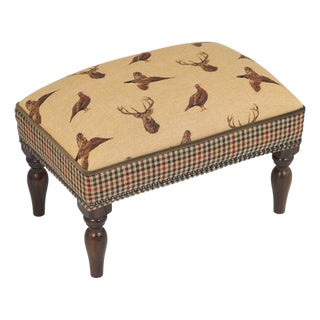 Highland Beige Upholstered Stool With Tweed Sides For Sale