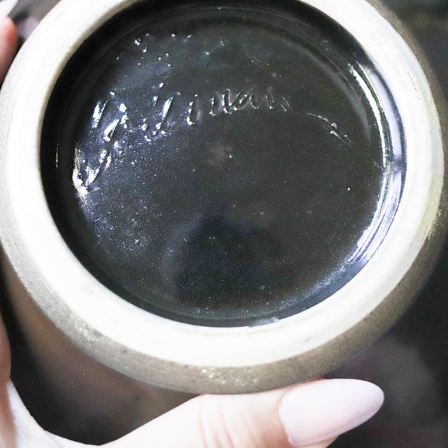 Black Large Signed Black and White Abstract Studio Pottery Vase For Sale - Image 8 of 8