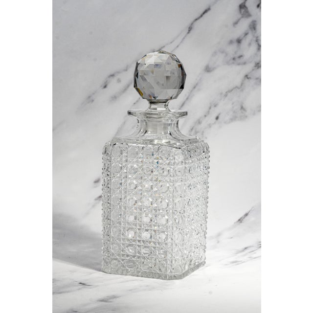Dazzling Large Heavy Antique Cut Crystal Decanter Faceted Sphere Stopper Starburst Barware Luxury Home Decor For Sale - Image 14 of 14