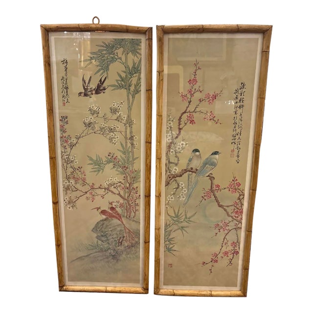 Early 20th Century Pair of Chinese Prints in Bamboo Frames For Sale