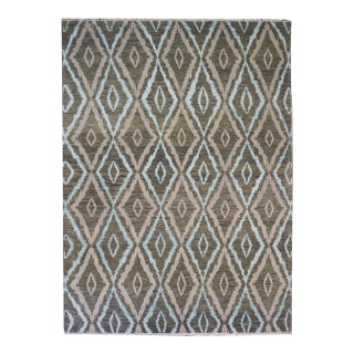 Nepalese Modern Magnolia Wool & Silk 9x12 Green, Blue & Grey Handmade Area Rug #9902959 For Sale