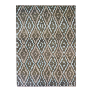 Nepalese Modern Wool & Silk 9X12 Green, Blue & Grey Handmade Area Rug #9902959