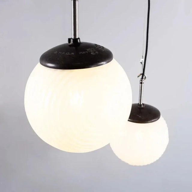 Vintage Mouth Blown Ribbed Opaline Pendant Lamp, 1950s For Sale - Image 12 of 14