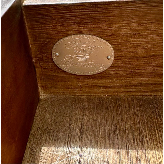Vintage Baker Furniture Mahogany & Tooled Leather Partner's Writing Desk – "Crown & Tulip" Era For Sale - Image 9 of 12