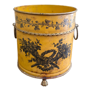 Italian Neoclassical Tole Yellow Cachepot Planter Vase With Lion Paw Feet