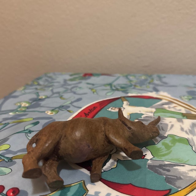Brown Mid-Century Modern Hand-Carved Wood Rhinoceros Sculpture For Sale - Image 8 of 8