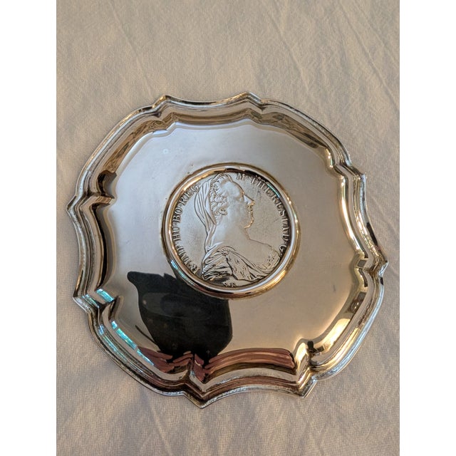 Silver Early 20th Century Sterling Silver Small Dish Tray With Maria Theresa Thaler For Sale - Image 8 of 14