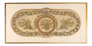 French 19th Century Framed Needlepoint Tapestry with Ribbon and Floral Décor
