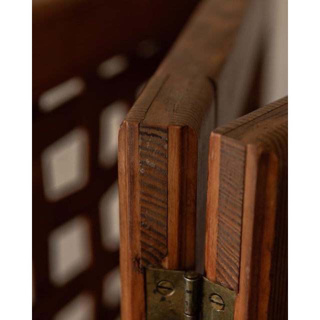 Brown Vintage Wooden Room Divider or Folding Screen in Lattice Weave, 1970s For Sale - Image 8 of 16