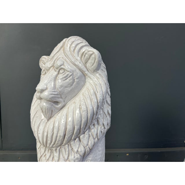 Ceramic Renaissance Style Terracotta Lion Sculptures, 1950s, Set of 2 For Sale - Image 7 of 12