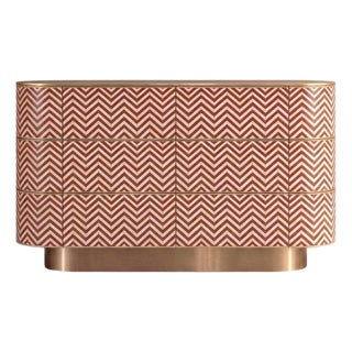 Veyra Chevron Inlay Red Six-Drawer Dresser by House of Jaipur For Sale