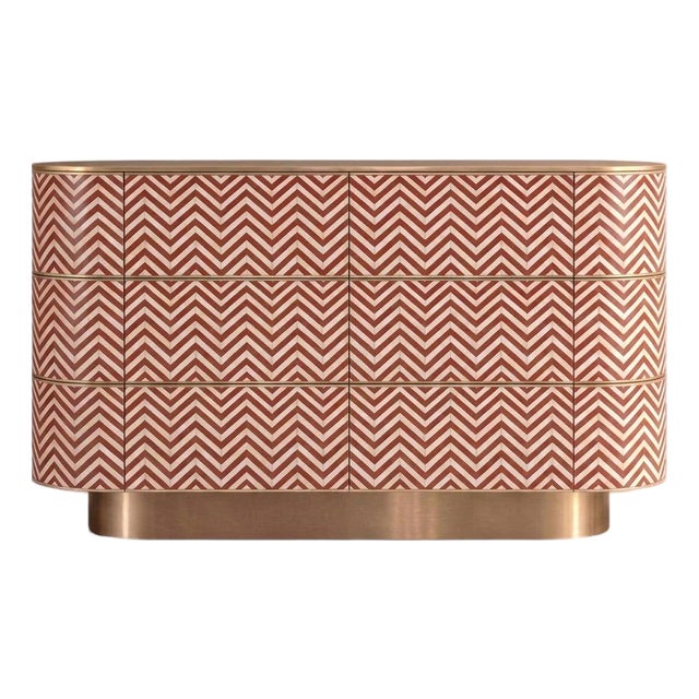 Veyra Chevron Inlay Red Six-Drawer Dresser by House of Jaipur For Sale