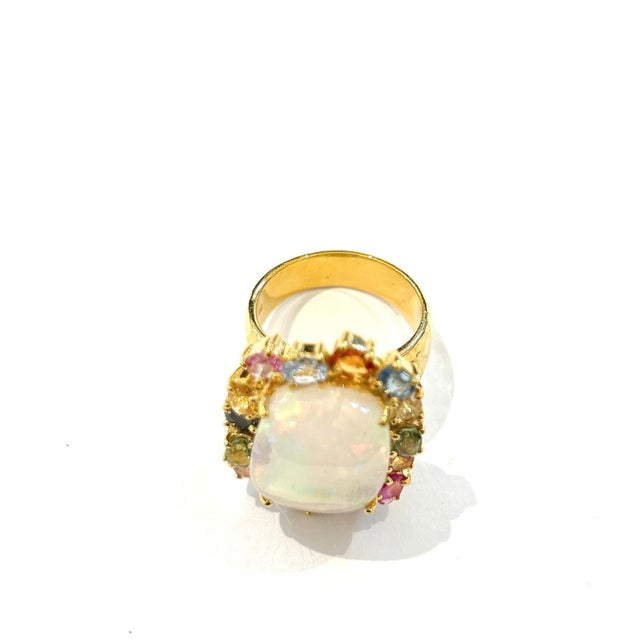 Baroque Bochic “Orient” Multi Sapphire & Opal Cocktail Ring Set In 18K Gold & Silver, Size 7 For Sale - Image 3 of 8