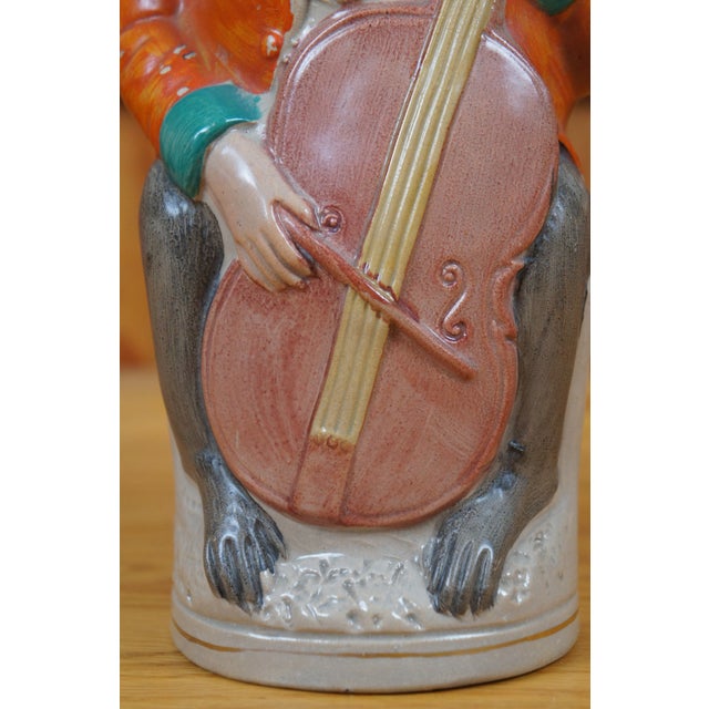 Red Antique Staffordshire Colonial Monkey Playing Cello Toby Pitcher Jug For Sale - Image 8 of 12
