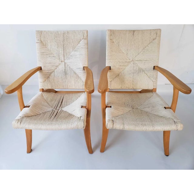 Pair of Boho Mid Century Style Beech Chairs For Sale - Image 4 of 6