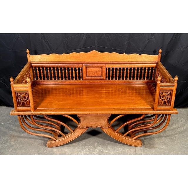 Vintage Solid Teak Thai Carved Elephant Howdah Bench / Loveseat For Sale - Image 4 of 12