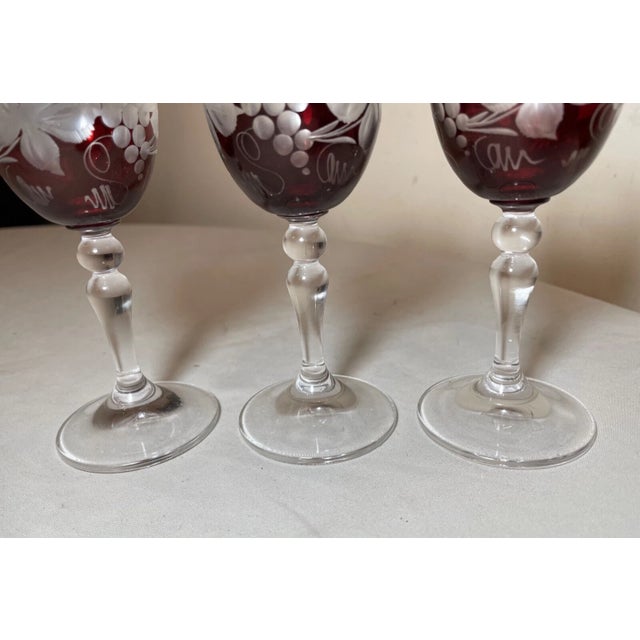 Glass 1940s Antique Cut to Clear Crystal Glass Shot Cordial Glasses W/ Stems -Set of Three For Sale - Image 7 of 10
