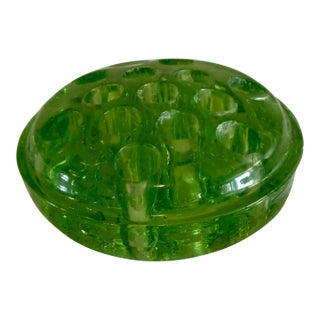 Vintage Green Uranium Glass 4 1/2" Flower Frog 13 Hole For Sale